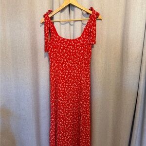 Sezane Red Floral Midi Dress